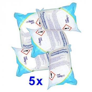 5 x Raumentfeuchter-Nachfüllpackungen à 1,2 kg - verhindert Schimmel, Moder, üble Gerüche, Stockflecken - Raum-Entfeuchter