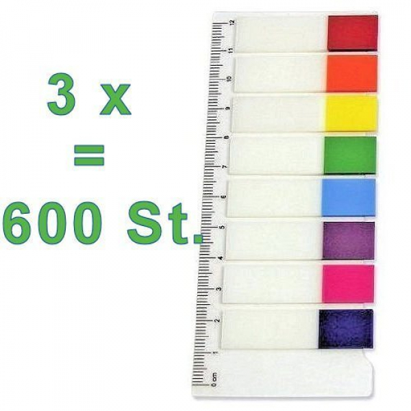 3x Film-Pagemarker Seitenmarkierer Haftmarker Notes = 600 Blatt (24 x 25 Blatt) zum Beschriften / Markieren
